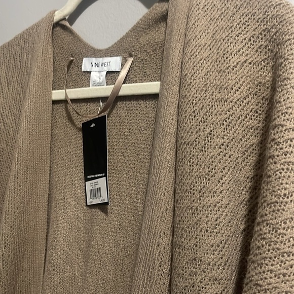 Nine West Mushroom Colored NEW Solid Fringe Topper Open Cardigan One Size - Picture 6 of 8